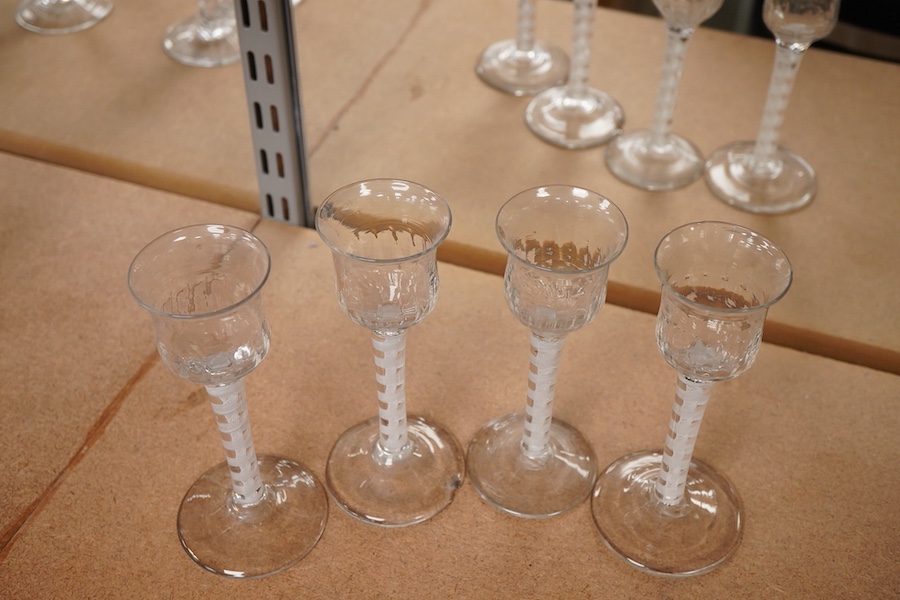 A set of four late 18th century DSOT cordial glasses, with fluted bucket bowls, 15.5cm high